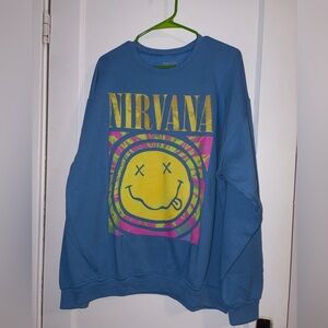 NIRVANA Blue and Yellow Graphic Crewneck Sweater